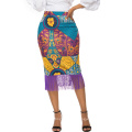OEM ODM Service Retro Fashion Printed Plus Size Formal Tassel Pencil Skirts Women 2019